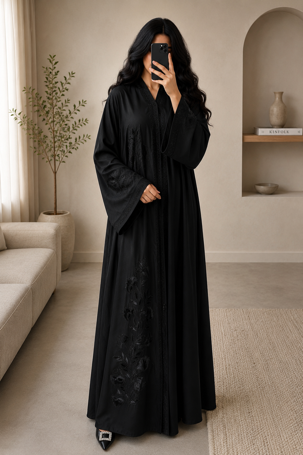 Midnight Bloom Embellished Black Abaya