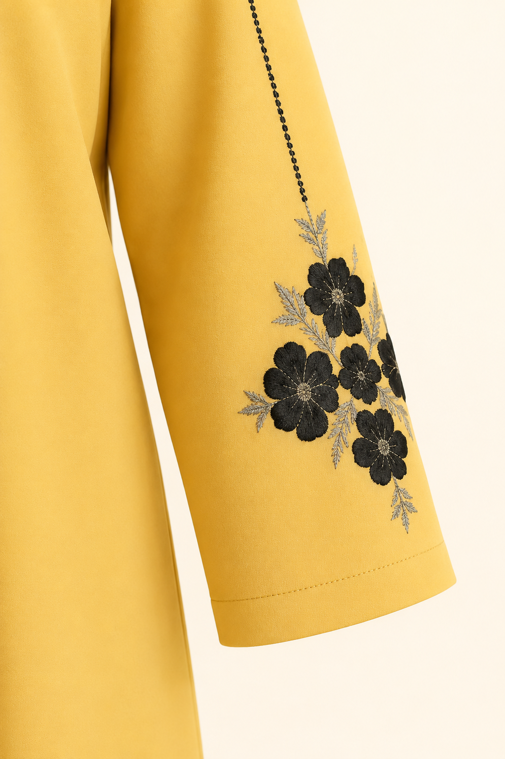 Mustard Floral Sleeve Embroidered Abaya
