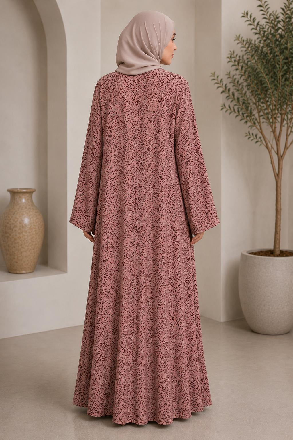 Rosewood Print Modest Abaya
