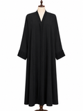 Black Open Front Abaya – Pleated Sleeve Cuff Design