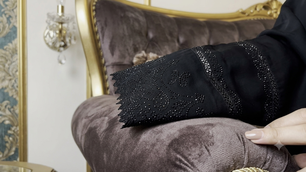 Premium Embroidered & Bead-Embellished Black Abaya