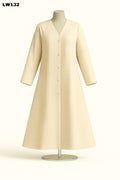 Champagne Beige Button-Front Printed Abaya