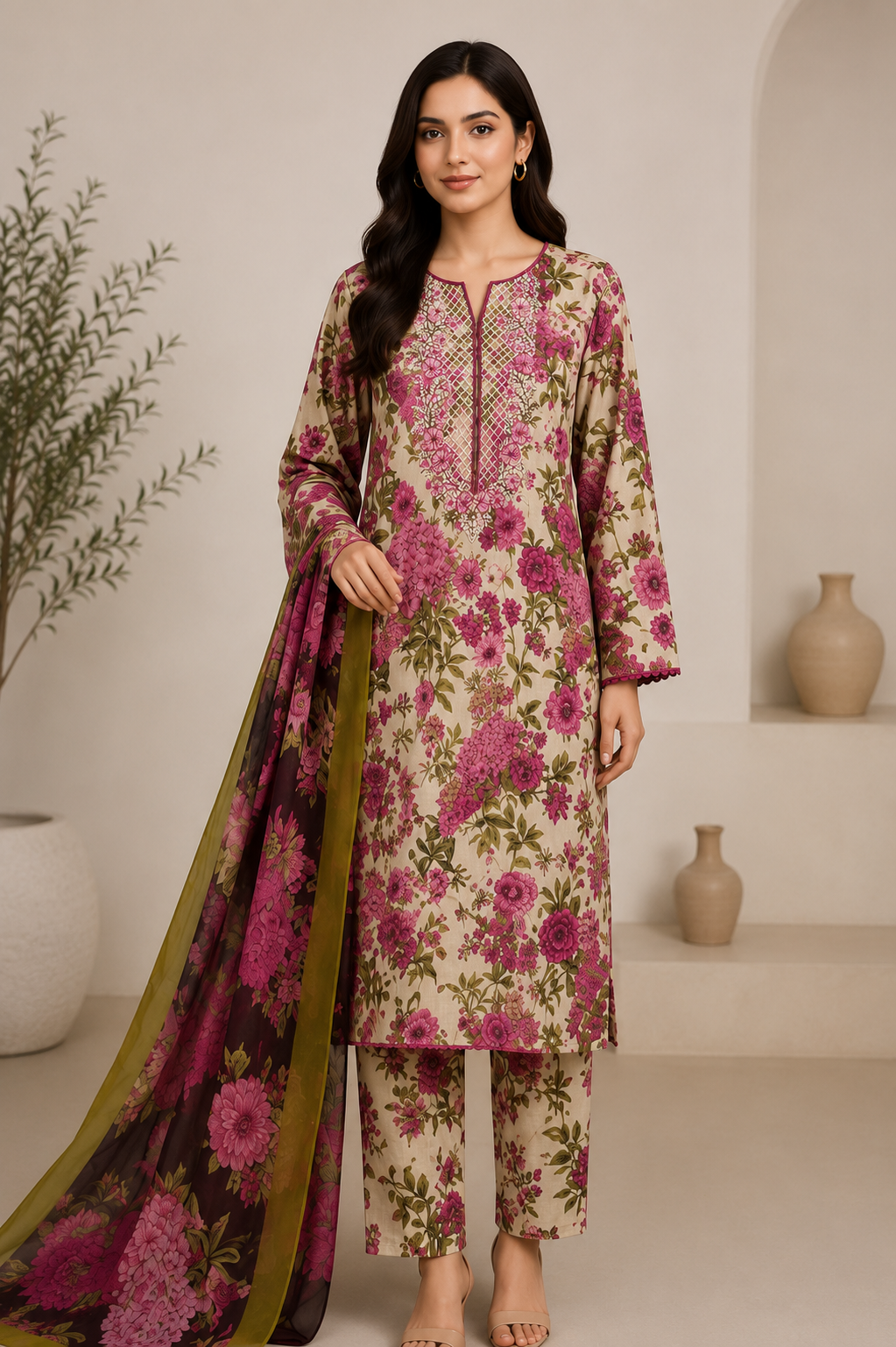 Pink Floral 3 Piece Suit | Medium (M)