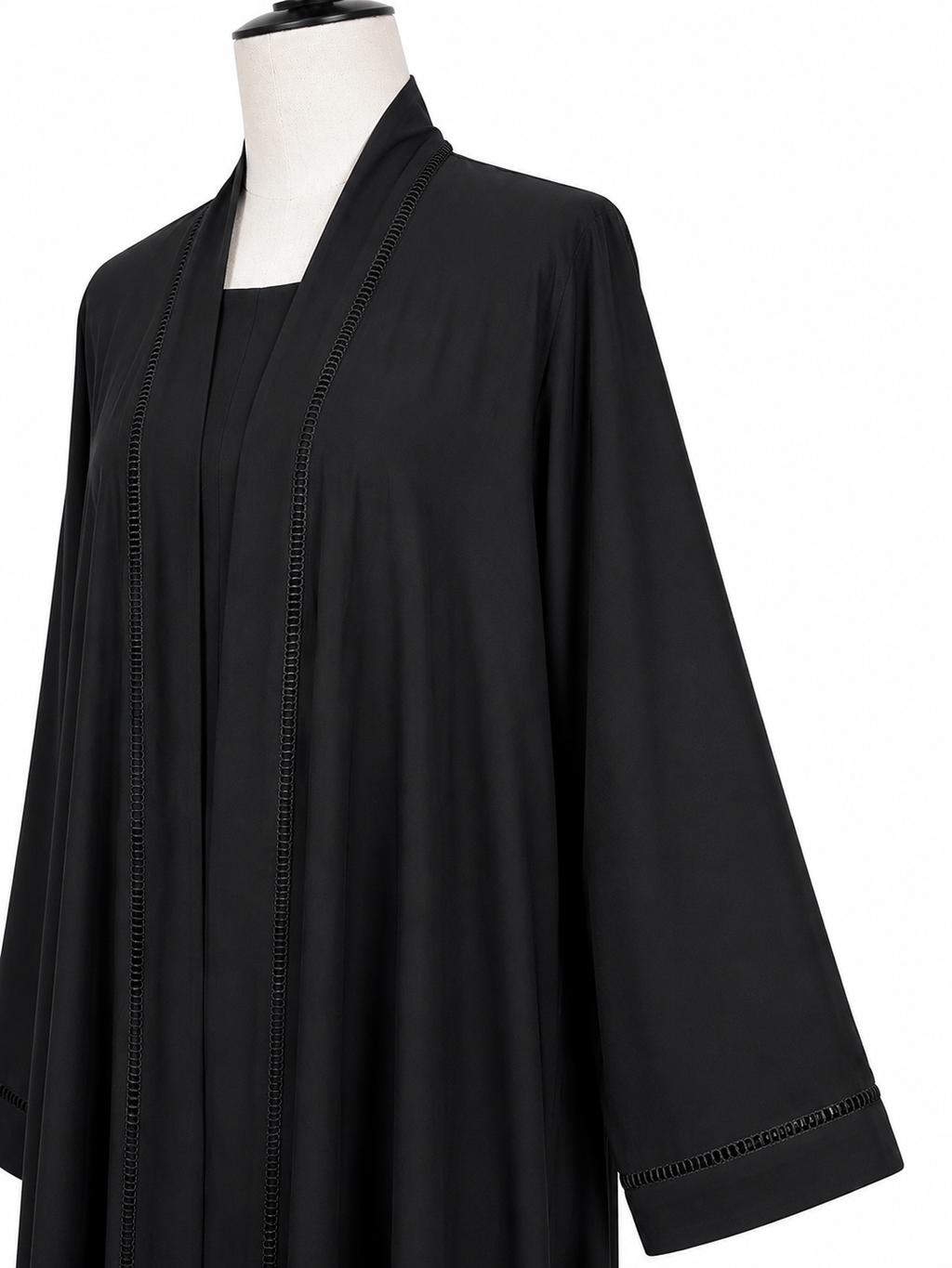 Black Kimono Style Open Abaya – Double Layer