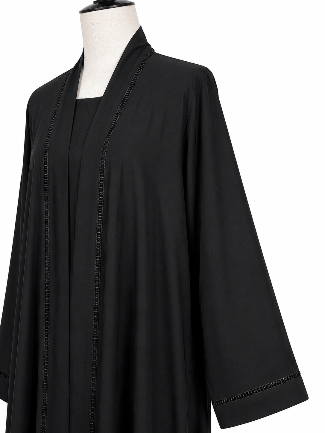 Black Kimono Style Open Abaya – Double Layer