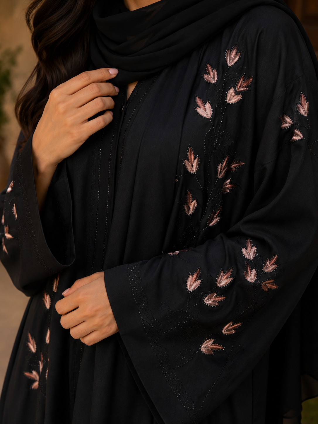 Floral Bloom Embellished Black Abaya