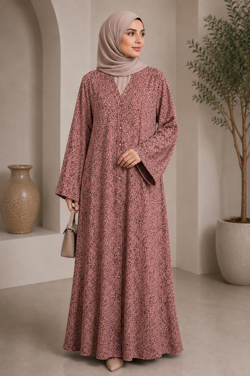 Rosewood Print Modest Abaya