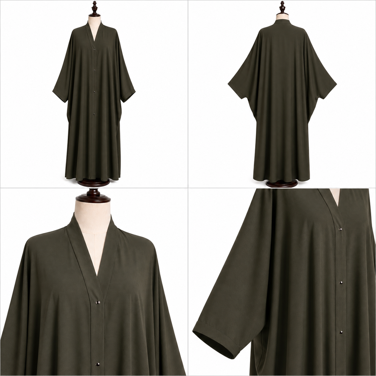 Dark Olive Green Semi Butterfly Abaya