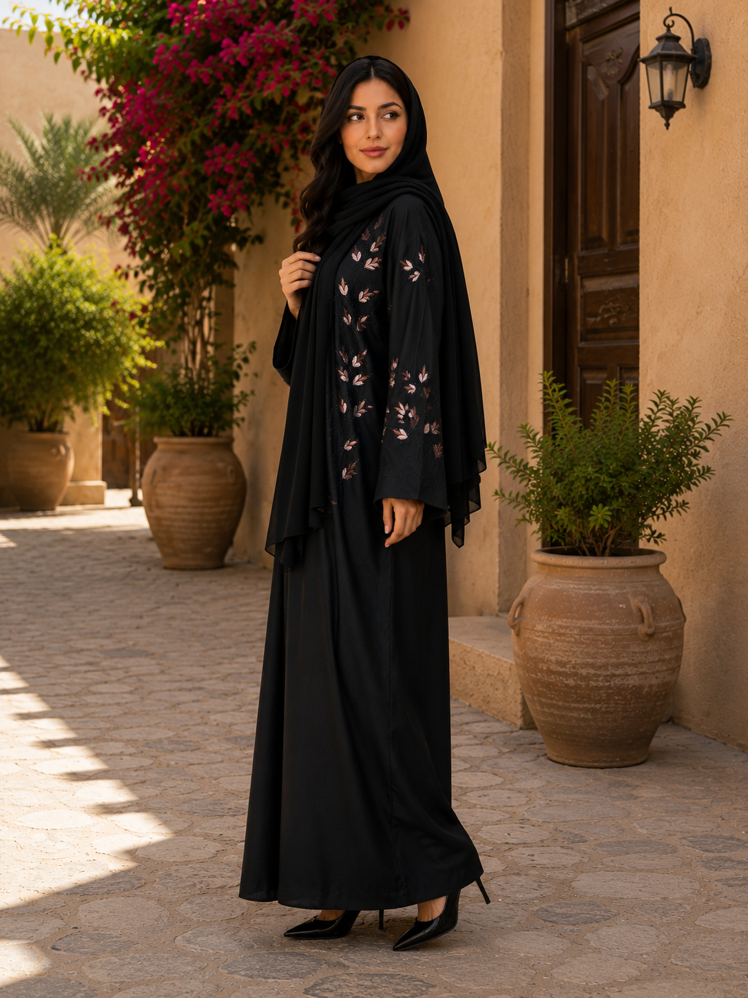 Floral Bloom Embellished Black Abaya