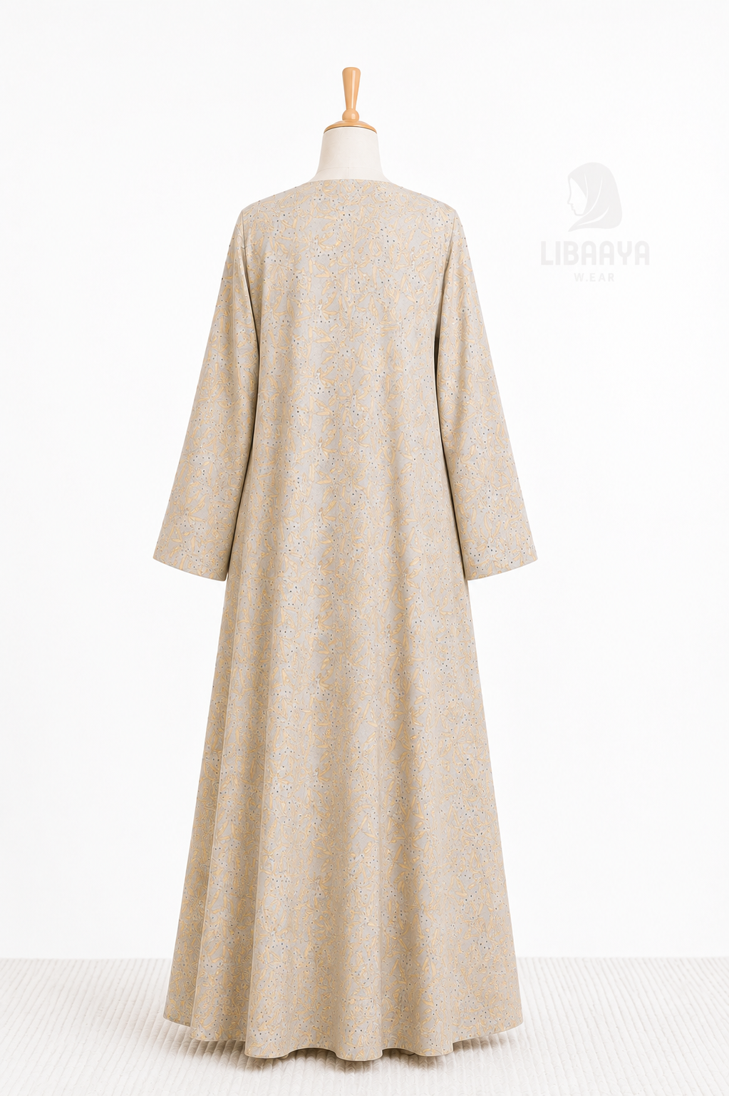Cream Printed Button Front Abaya
