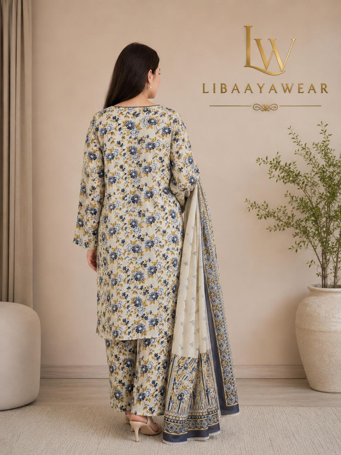 Elegant Floral Lawn 3-Piece Stitched Suit