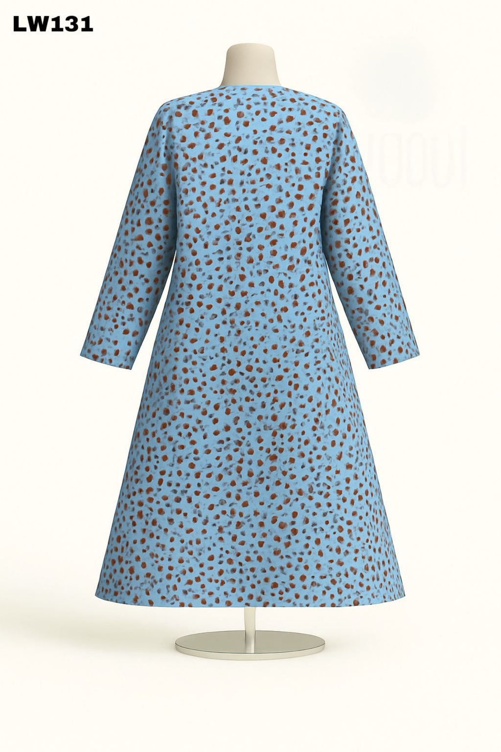 Dusty Blue Button-Front Printed Abaya