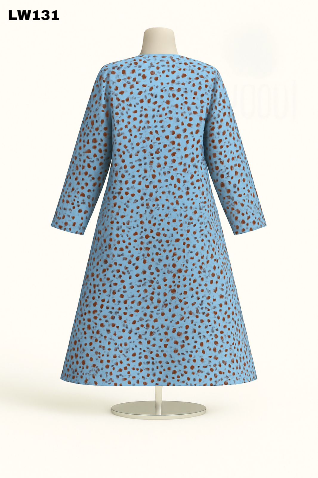 Dusty Blue Button-Front Printed Abaya