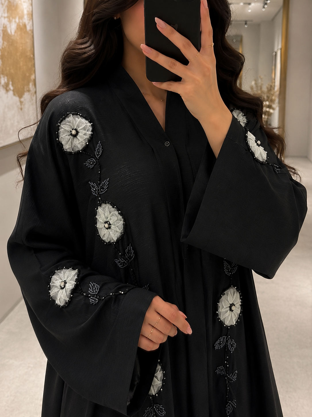 Premium Tissue Floral & Cut Dana Embroidered Abaya