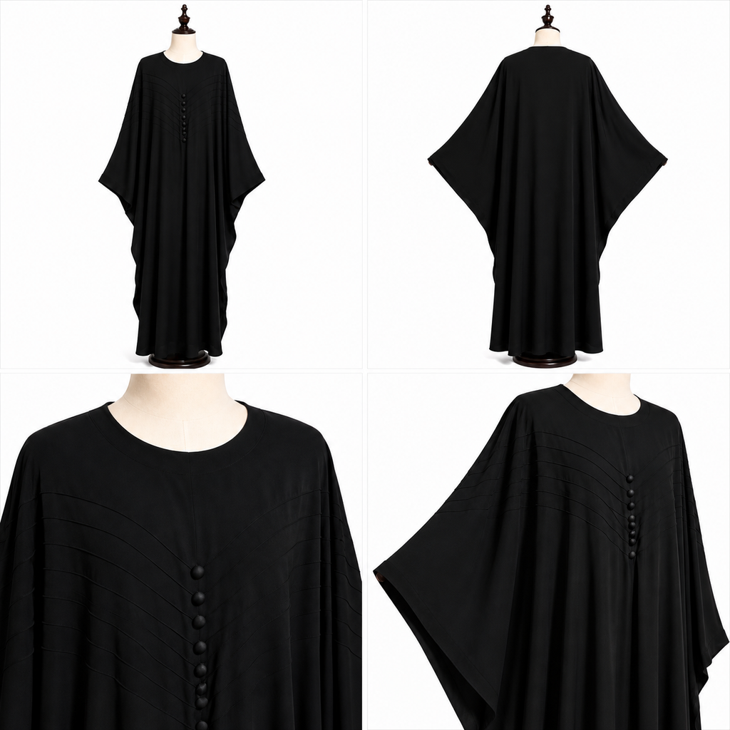 Black Butterfly Abaya with Pleated Detail
