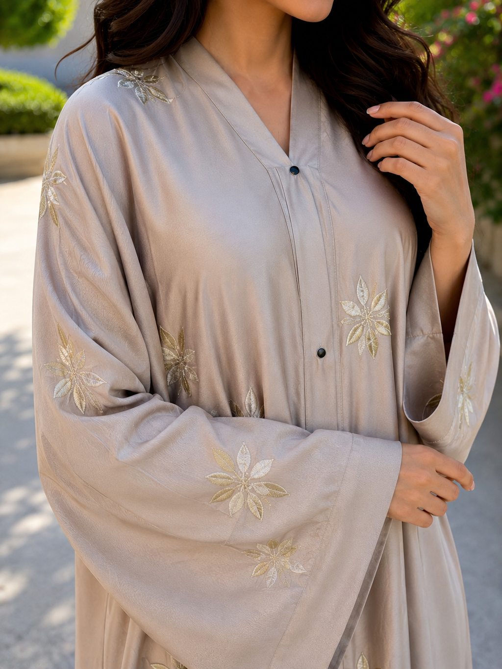 Serene Beige Floral-Embellished Abaya
