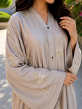 Serene Beige Floral-Embellished Abaya