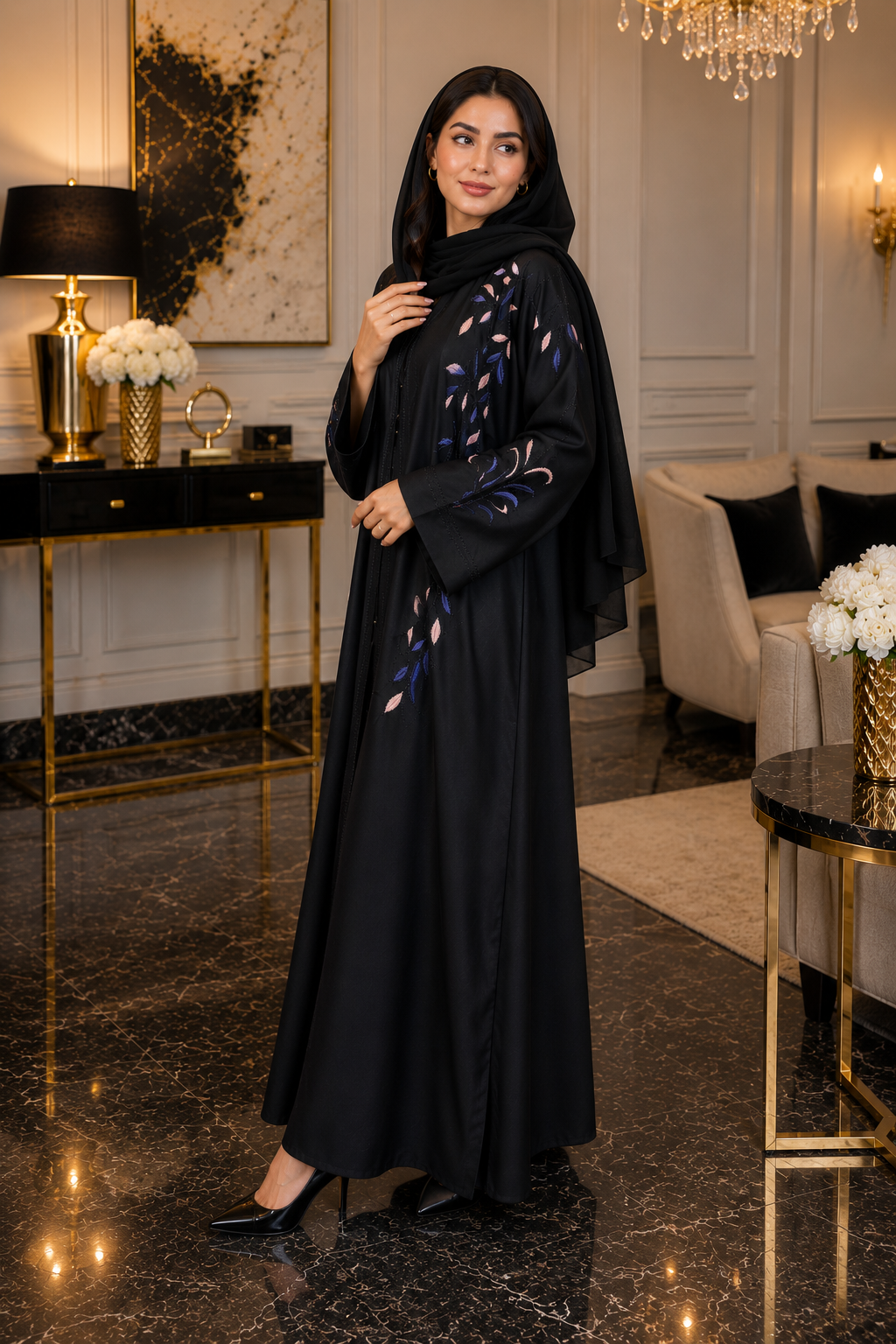 Midnight Floral Embroidered Abaya