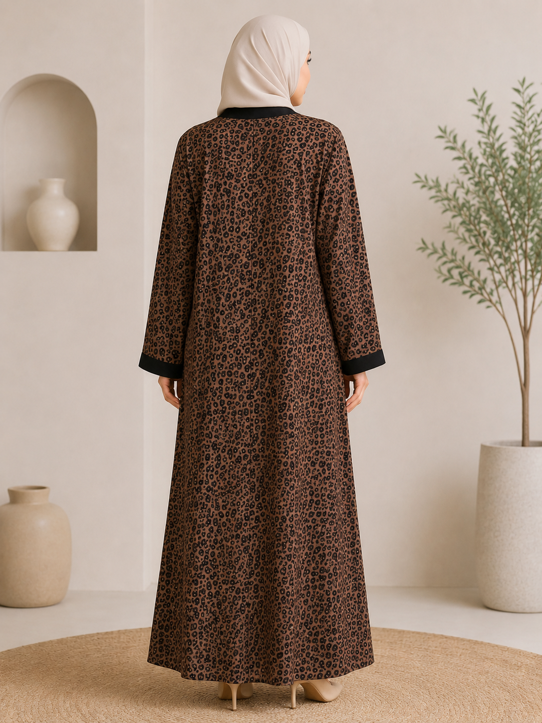 Sale! Leopard Print Zipper-Front Abaya