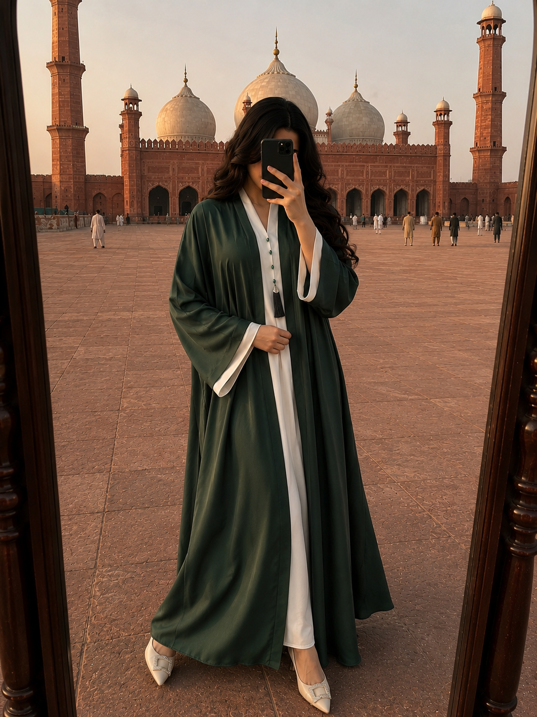 Emerald & Ivory Contrast-Layered Abaya