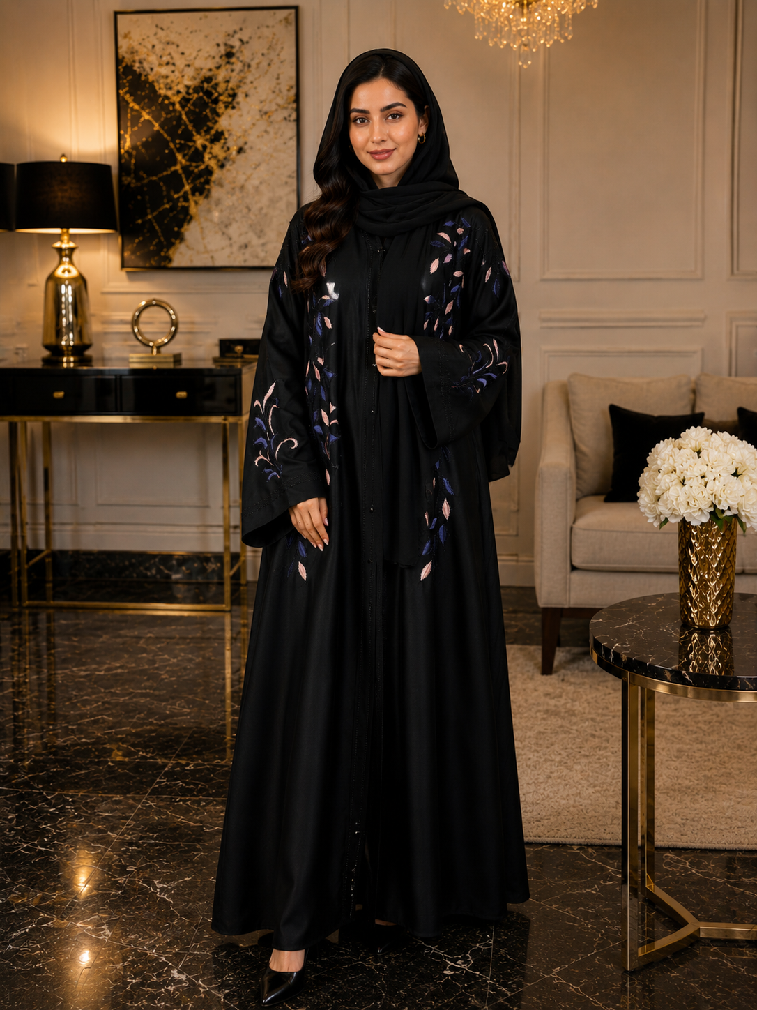 Midnight Floral Embroidered Abaya