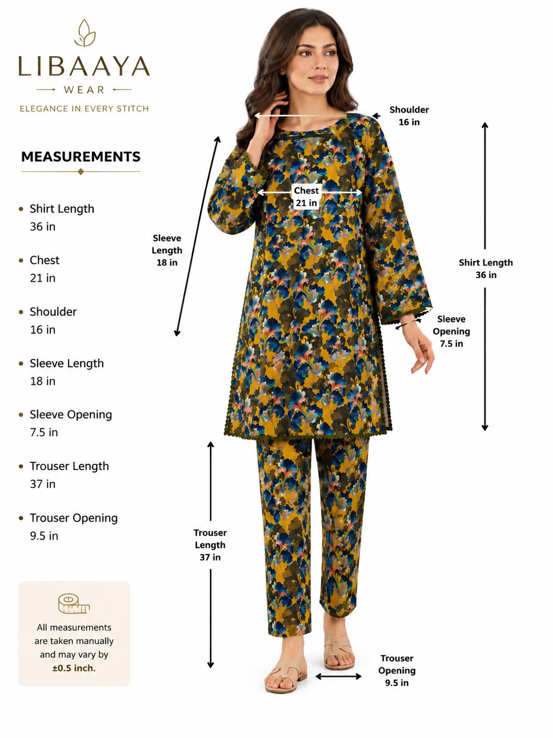 Mustard Floral 2-Piece Stitched Suit