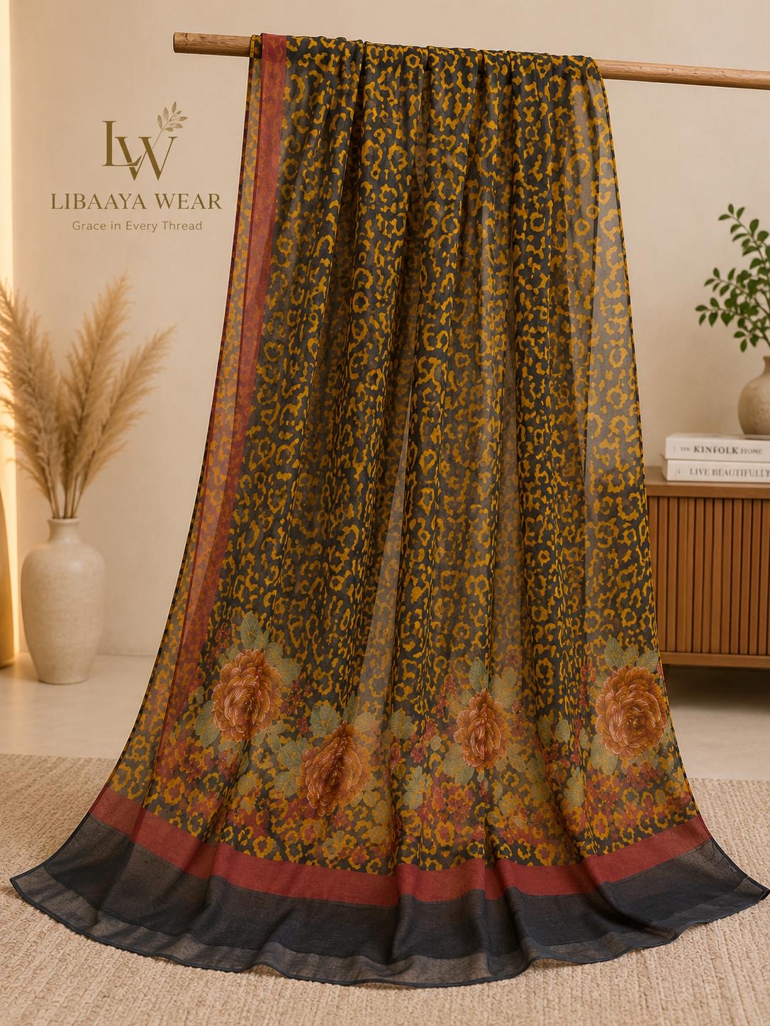 Mustard & Olive Animal Print 3-Piece Stitched Suit