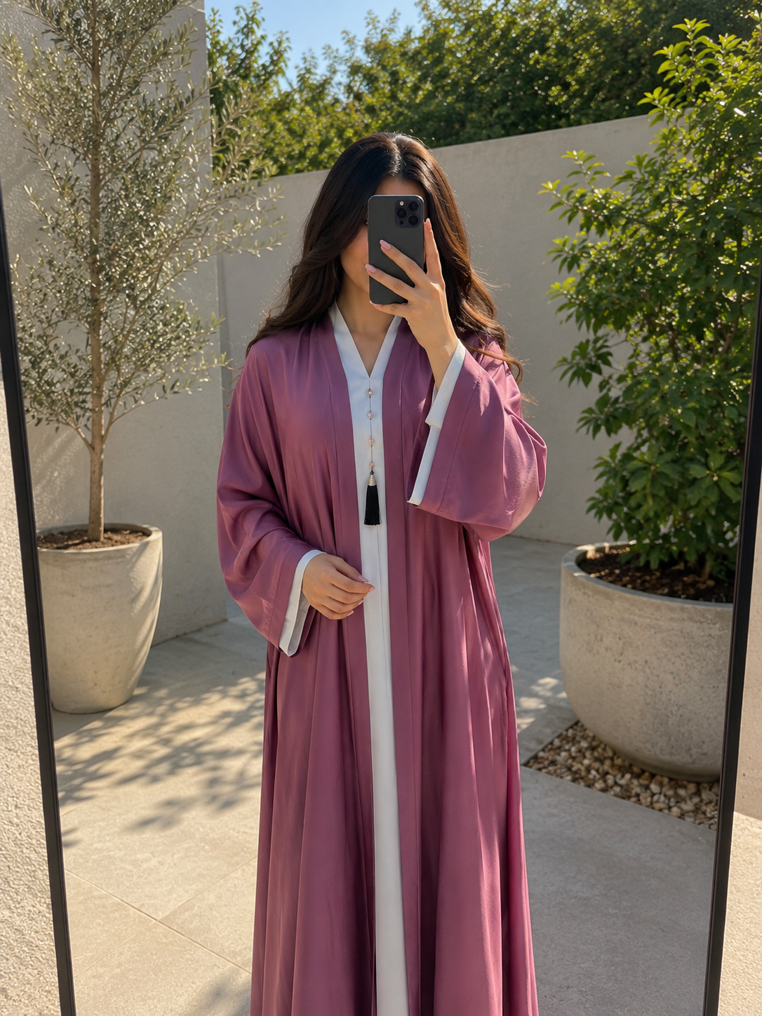 Two-Tone Mauve & White Sophisticated Abaya