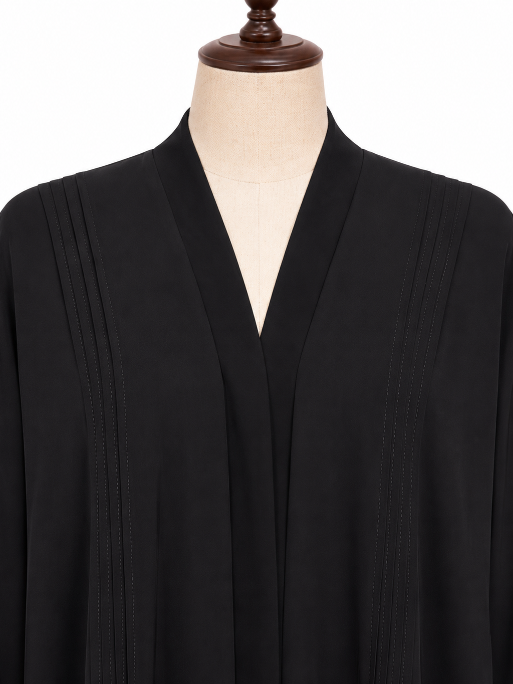 Black Open Front Abaya – Pleated Sleeve Cuff Design