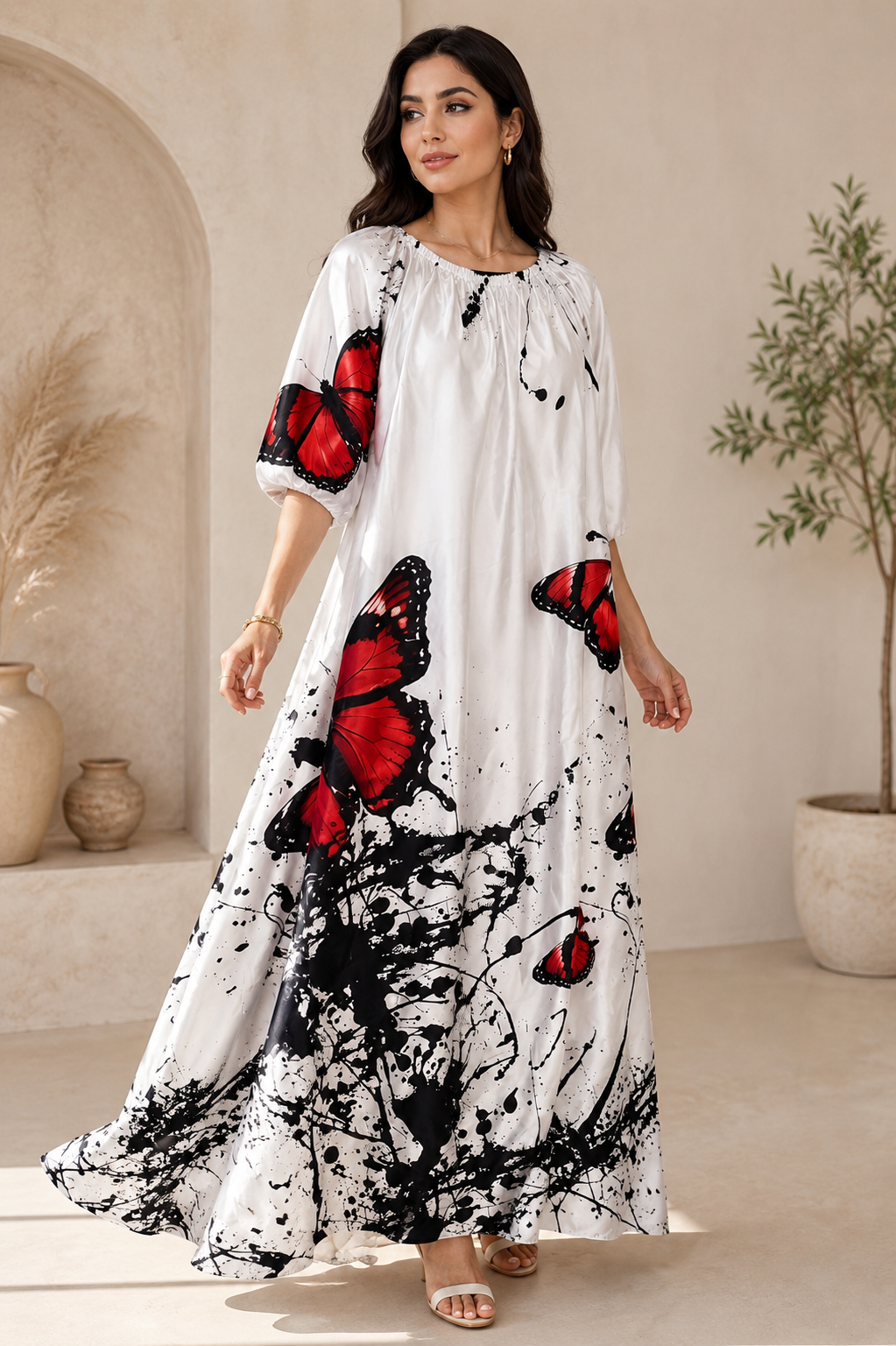 Elegant Butterfly Print Maxi Dress
