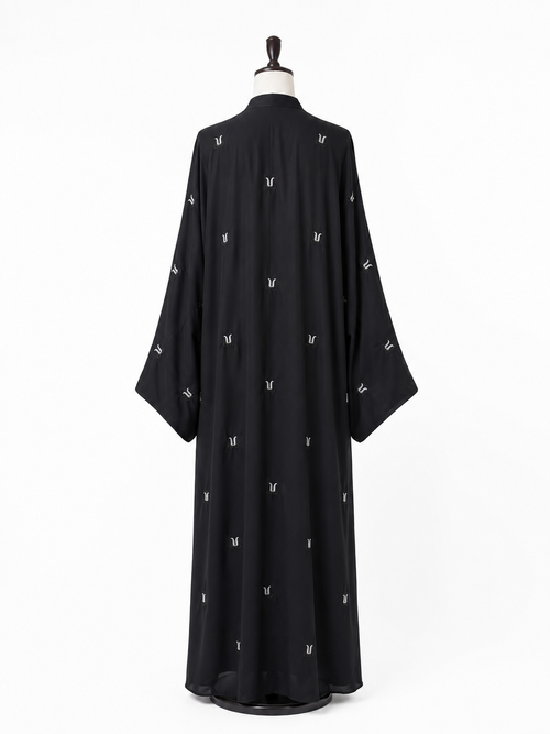 Black Embroidered Open Abaya – Elegant Modest Wear