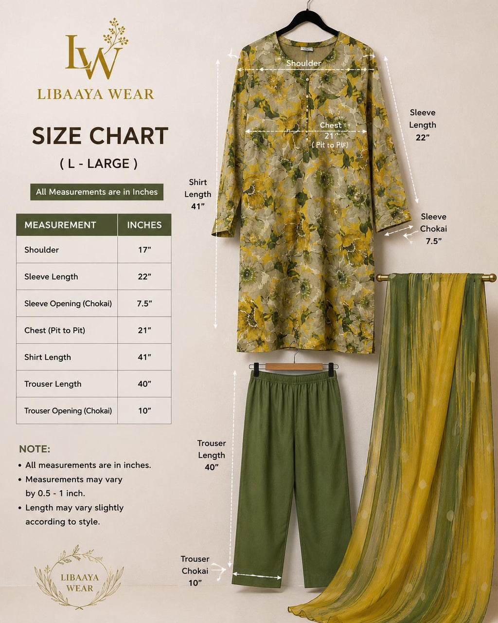 Mustard & Olive Floral Printed 3-Piece Stitched Suit
