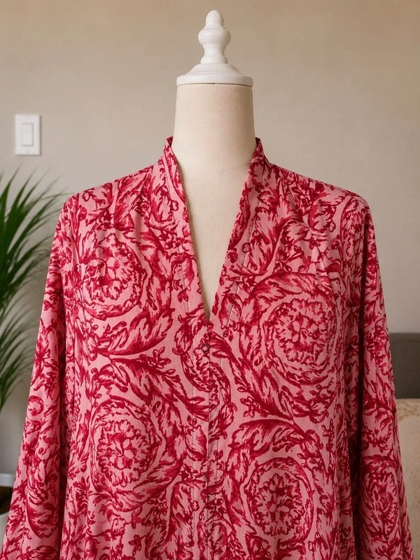 Crimson Damask Print Abaya