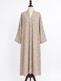 Floral Print Open Front Abaya – Light Grey
