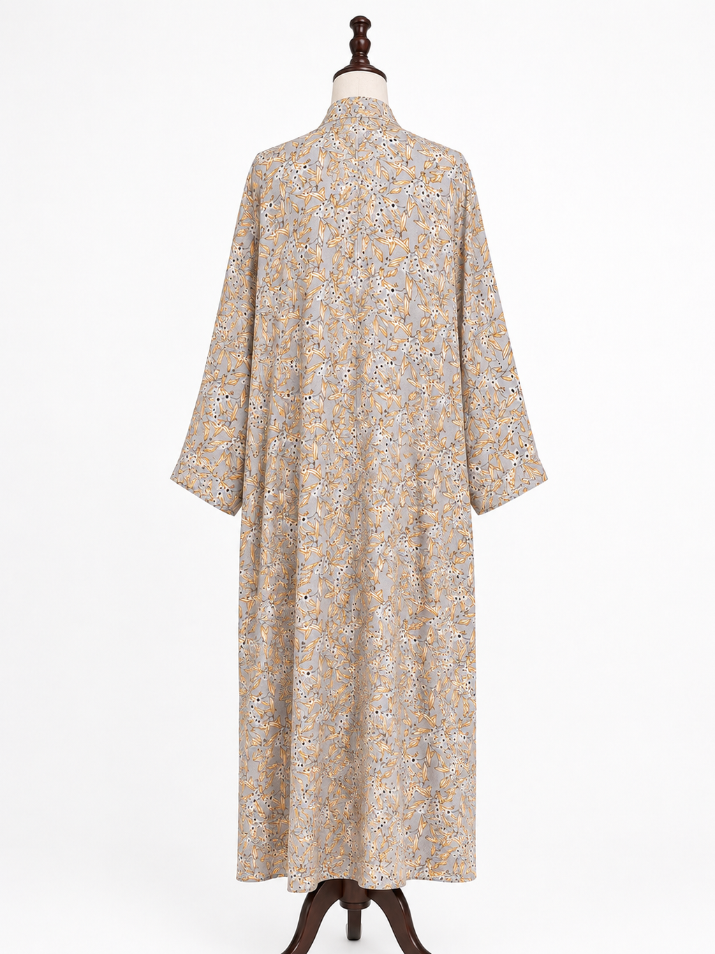 Floral Print Open Front Abaya – Light Grey
