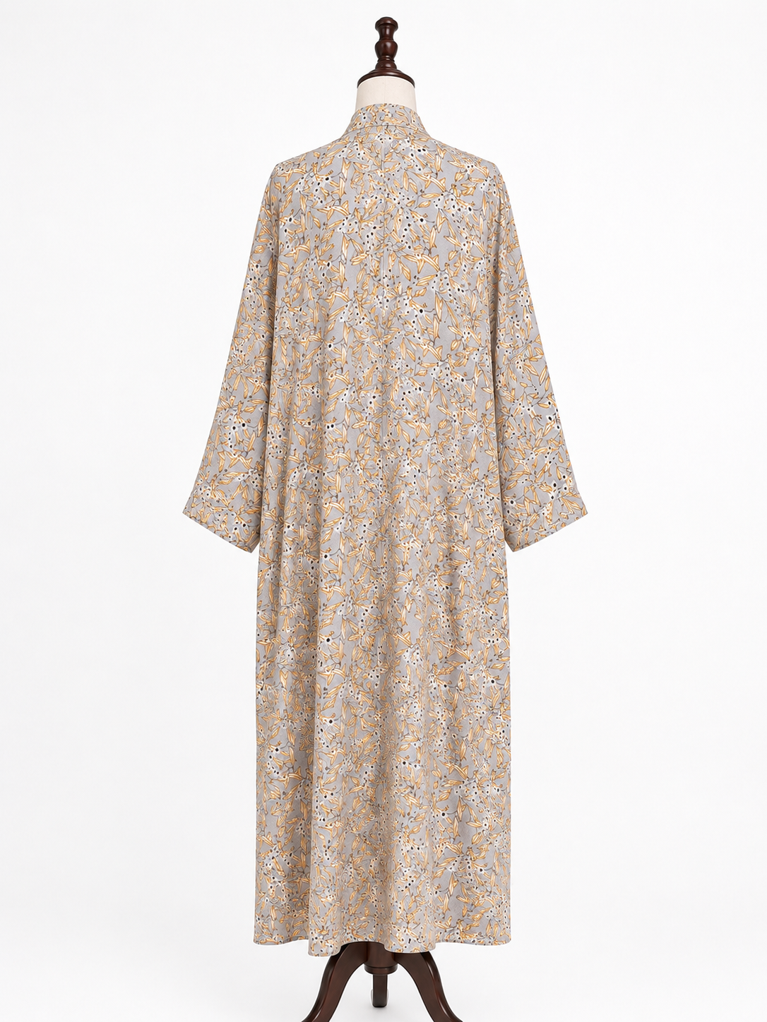 Floral Print Open Front Abaya – Light Grey
