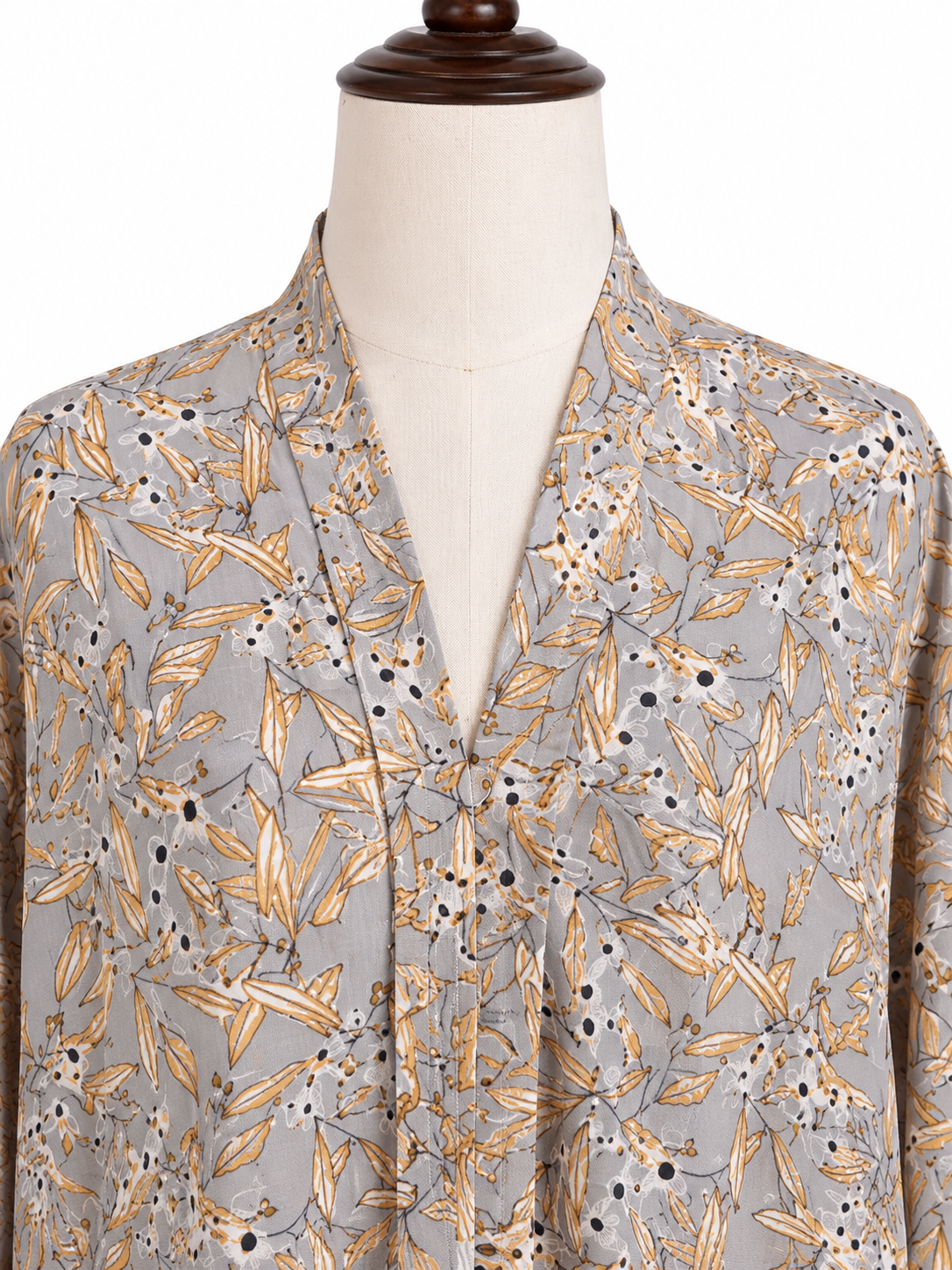 Floral Print Open Front Abaya – Light Grey