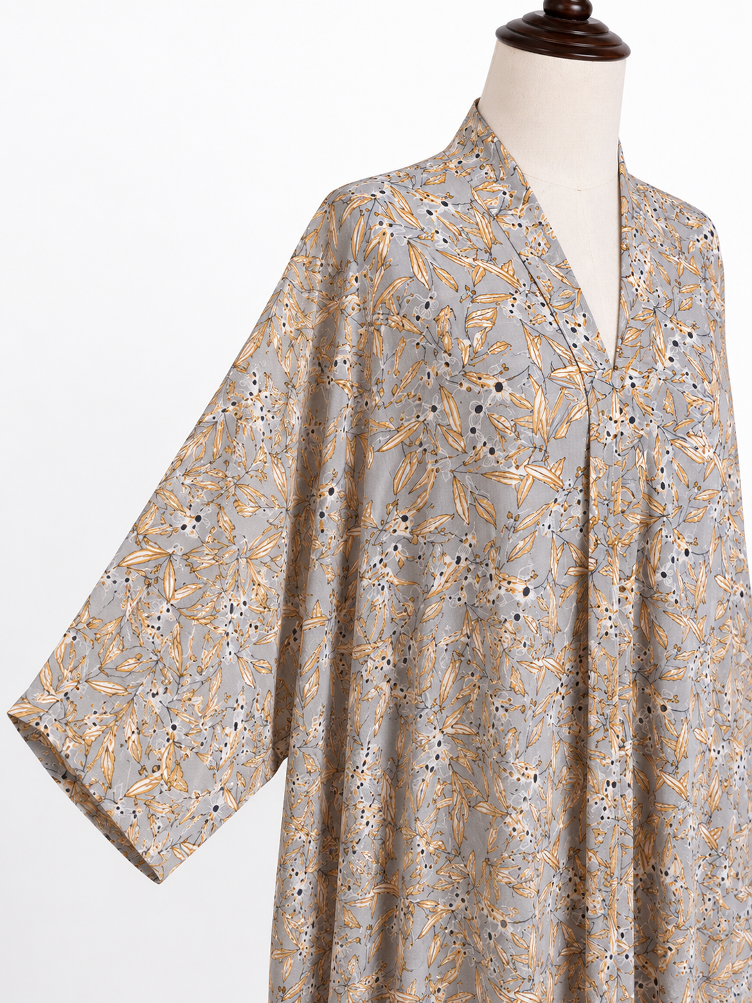 Floral Print Open Front Abaya – Light Grey