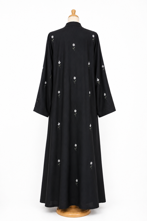 Black Floral Embroidered Abaya – Elegant Modest Wear