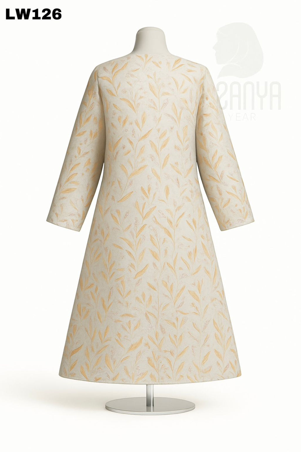 Ivory-Gold Leaf Print Abaya