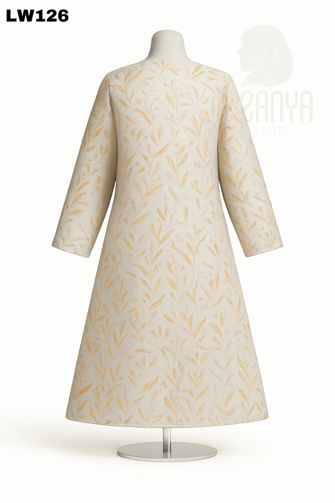 Ivory-Gold Leaf Print Abaya