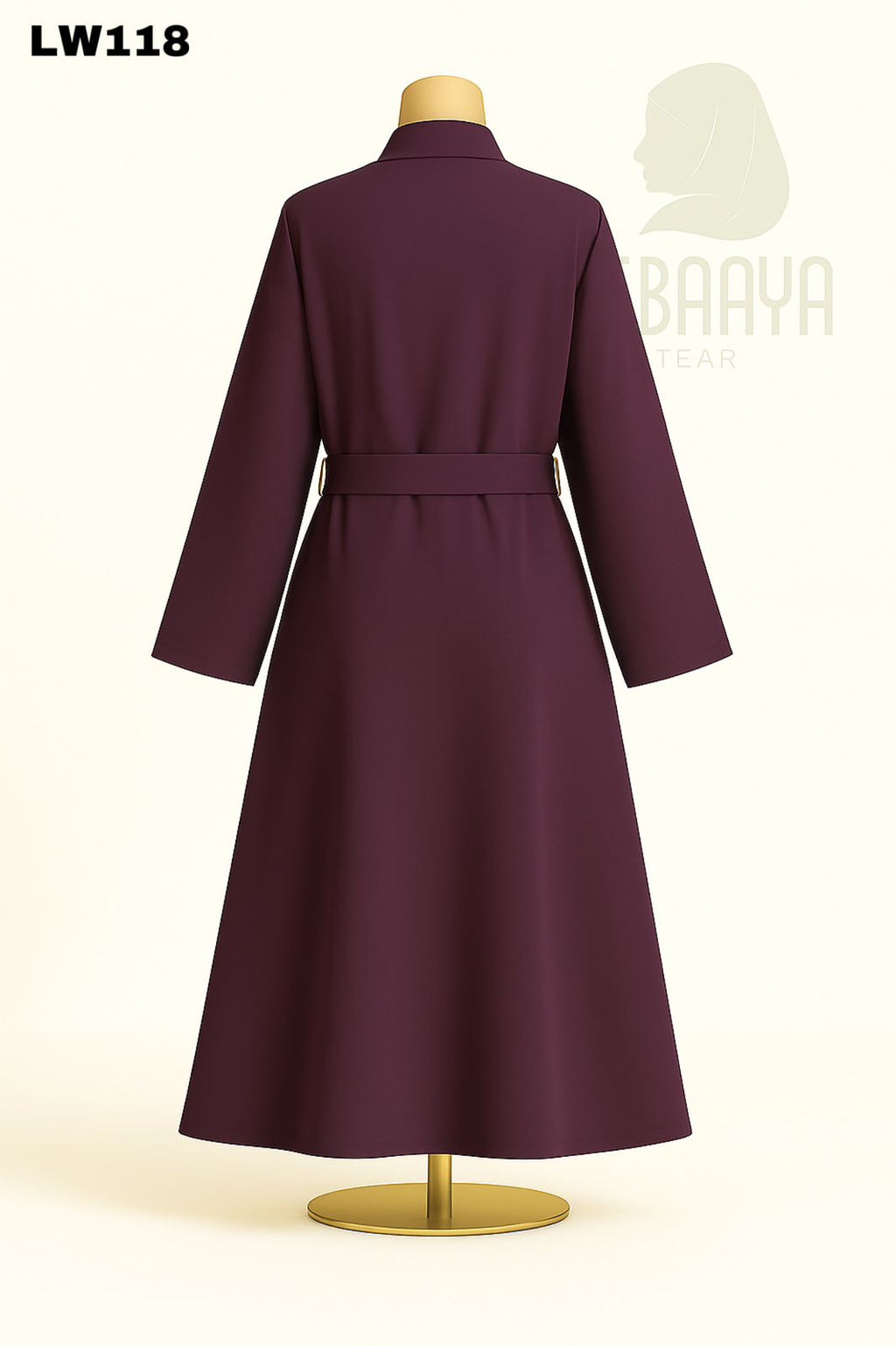 Plum Belted Buttoned Coat Abaya