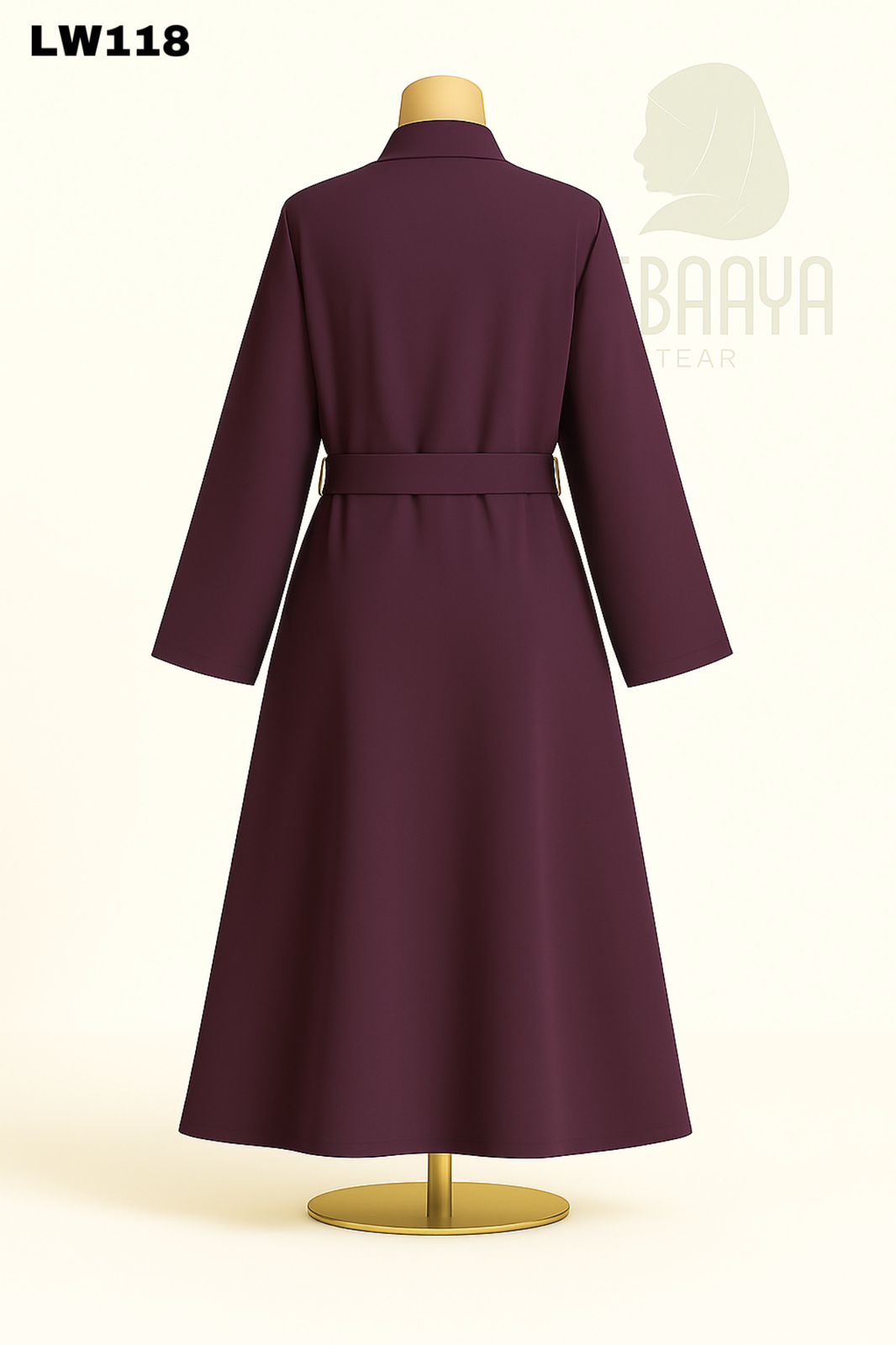 Plum Belted Buttoned Coat Abaya