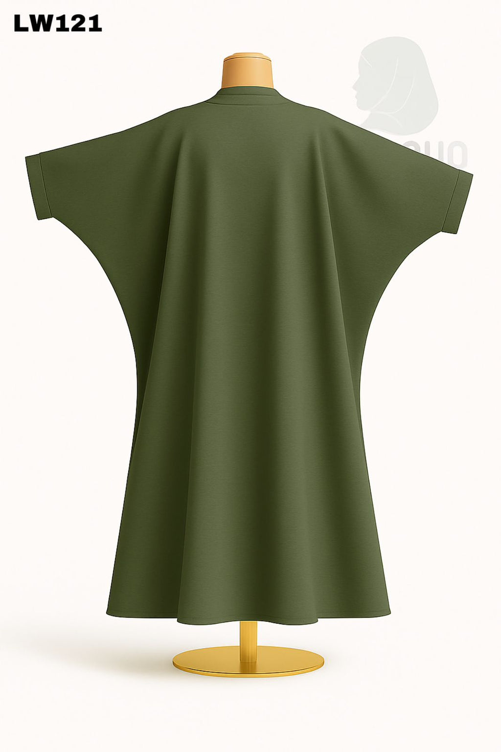 Olive Front-Button Batwing Abaya