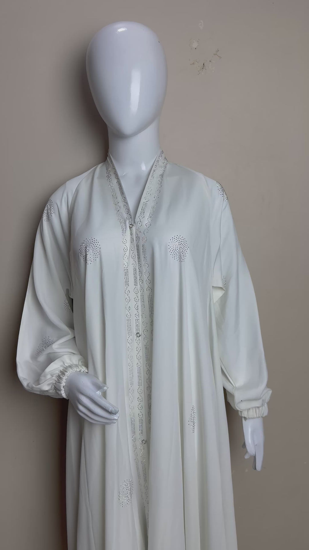 Radiant White Crystal-Embellished Abaya