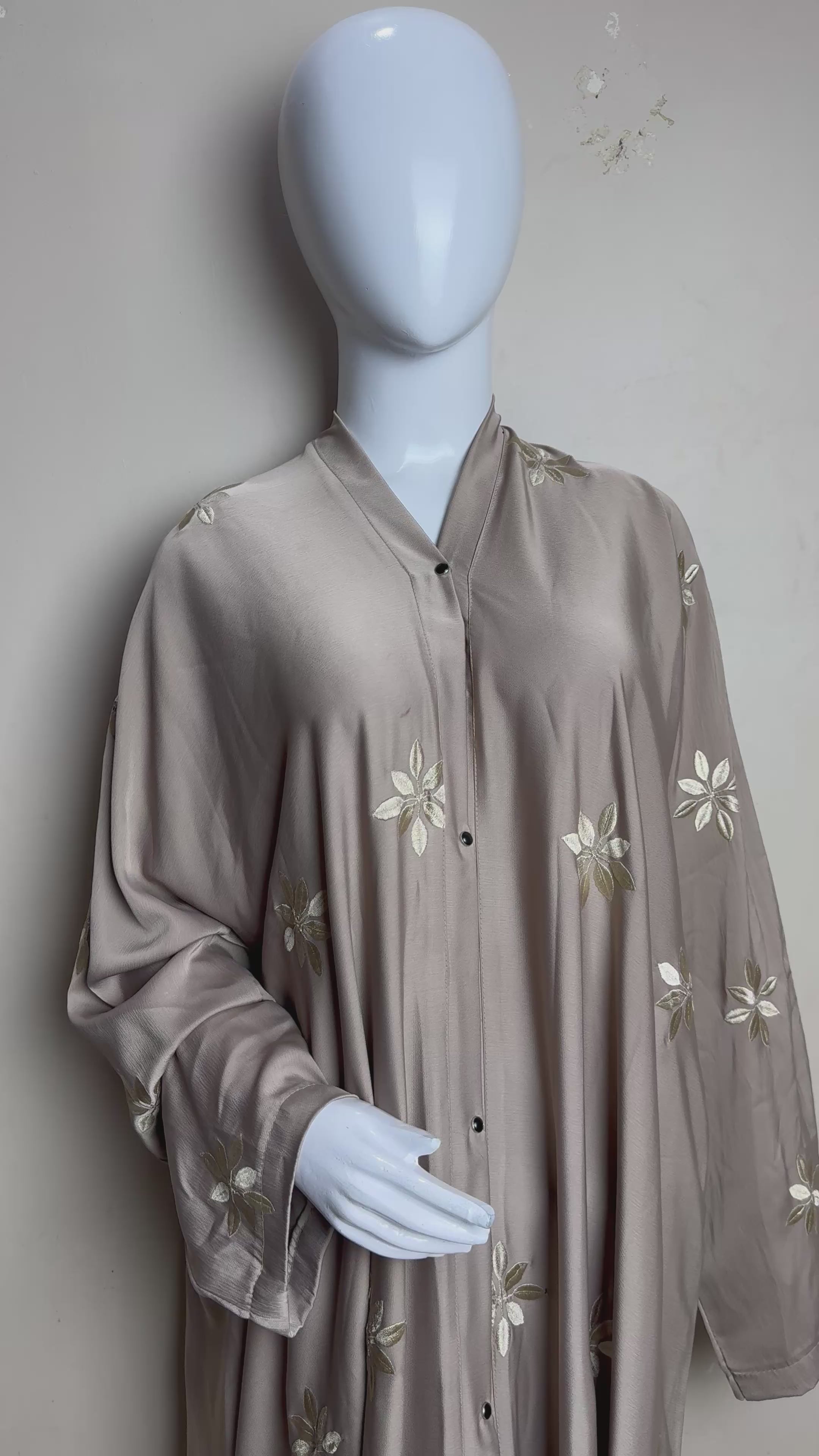 Serene Beige Floral-Embellished Abaya