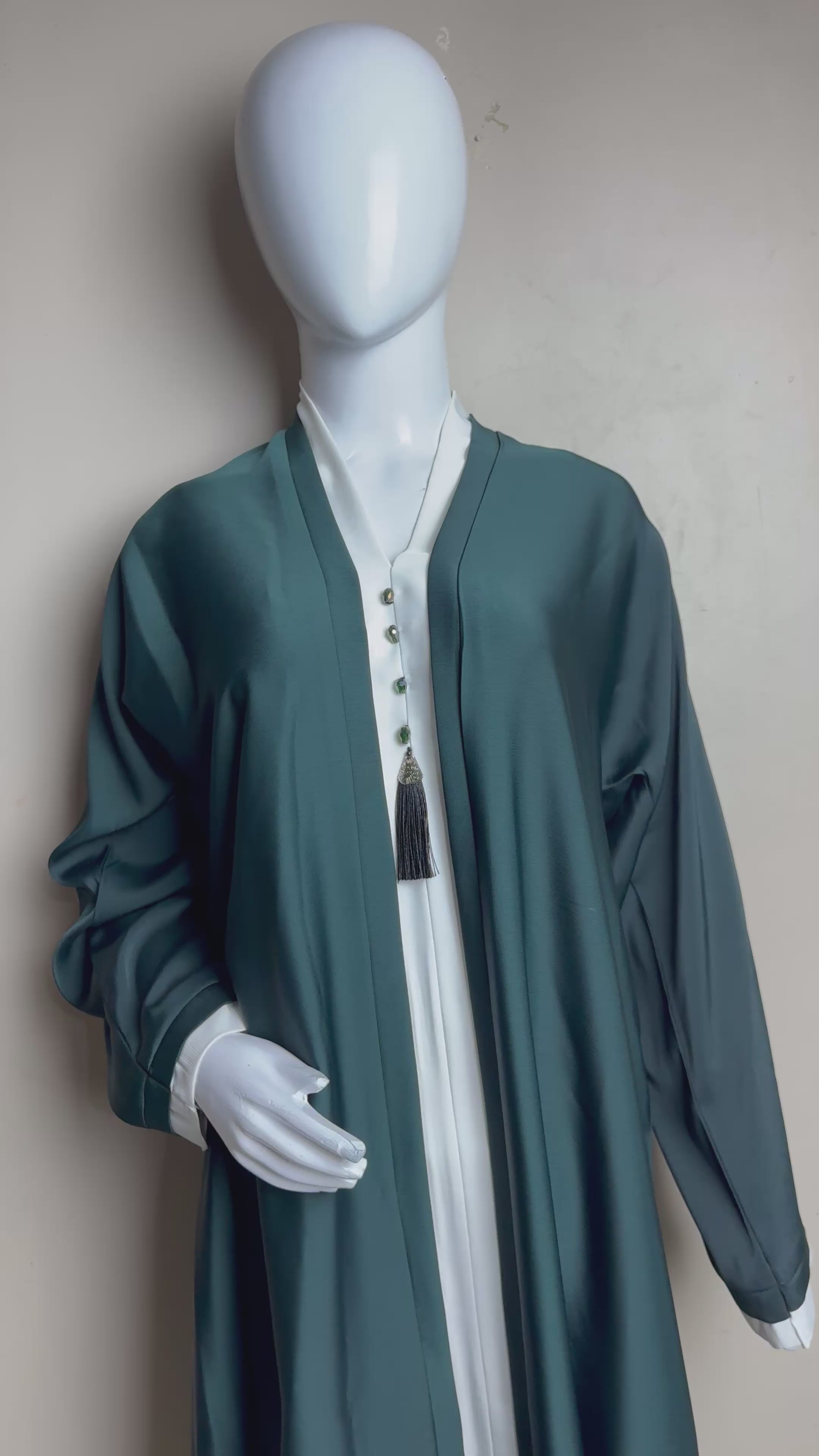 Two-Tone Teal & White Elegant Abaya