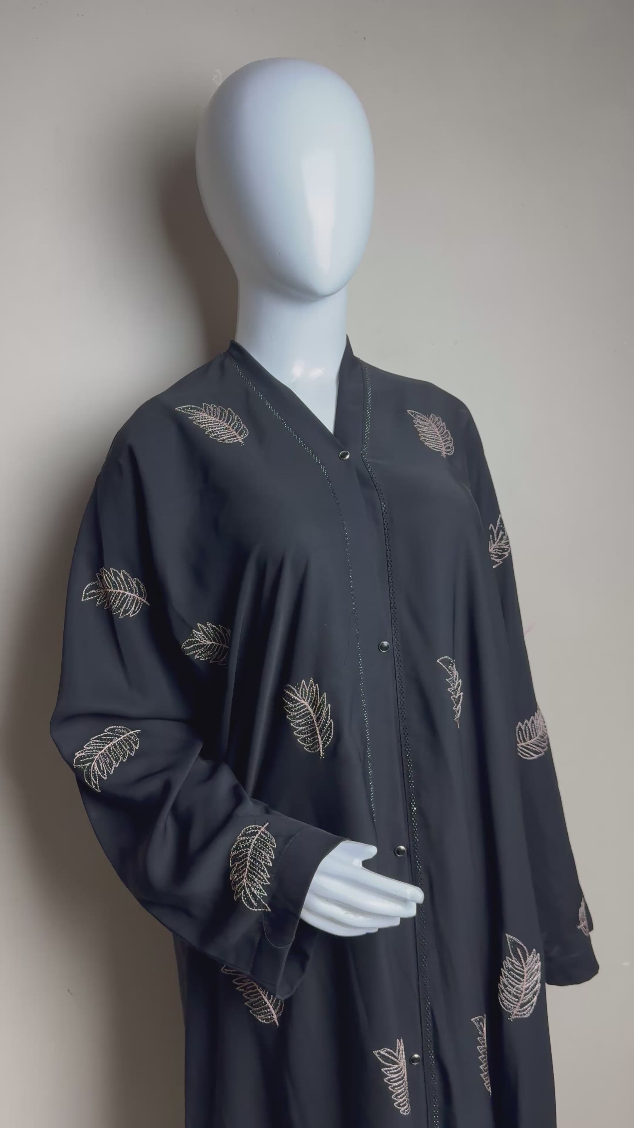 Golden Leaf Embellished Black Abaya
