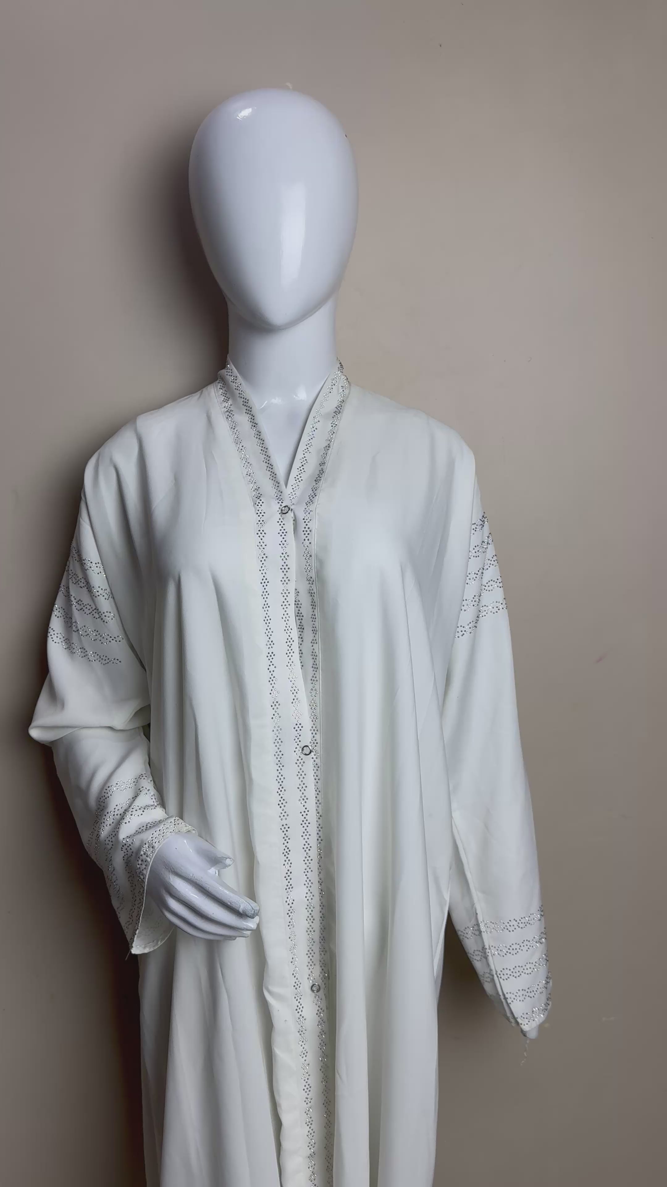 Ethereal Ivory Crystal-Embellished Abaya