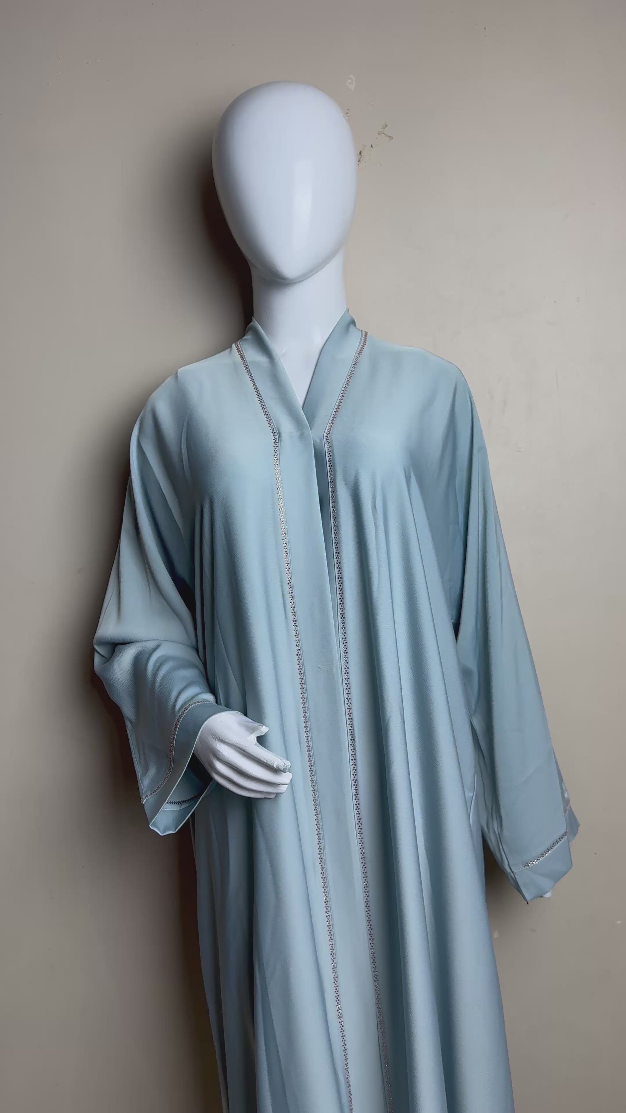 Pastel Blue Minimalist Abaya with Delicate Trim